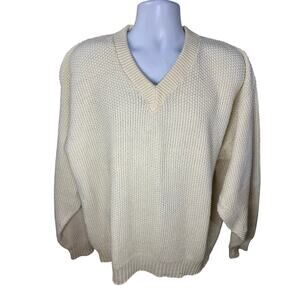 Vintage Lacoste Chunky Cable Knit V-neck Sweater Size XL 100% Cotton